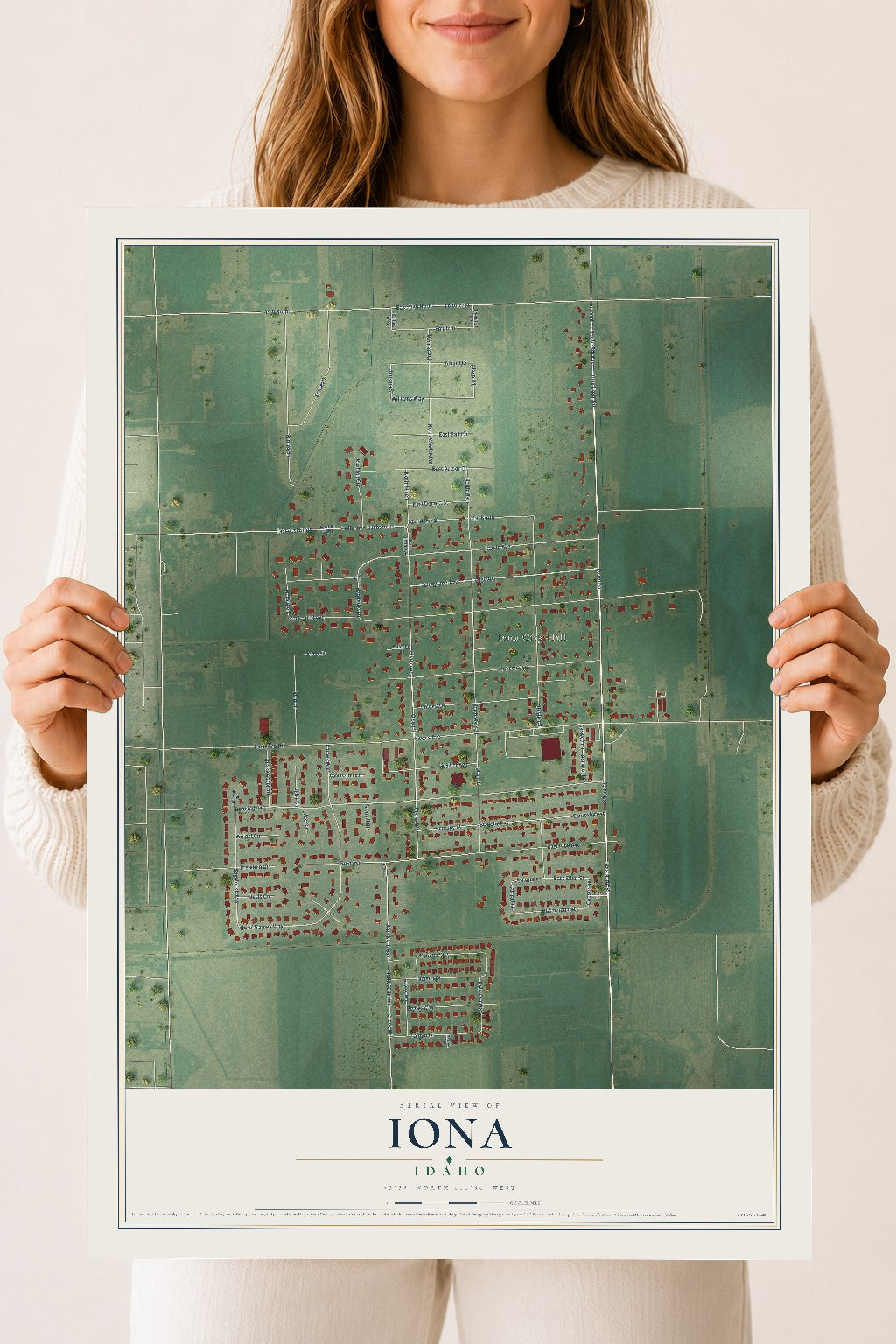 Map of Iona, Idaho, 18 x 24 inch unframed archival matte print