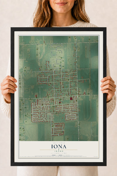Map of Iona, Idaho, 18 x 24 inch print in a black wood frame