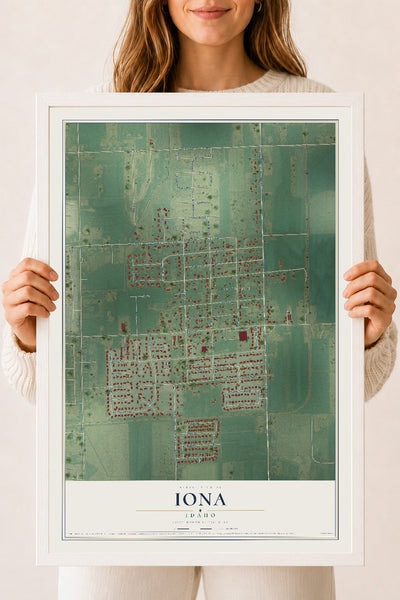 Map of Iona, Idaho, 18 x 24 inch print in a white wood frame