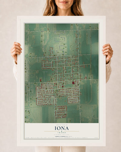 Map of Iona, Idaho, 24 x 36 inch print in a white wood frame