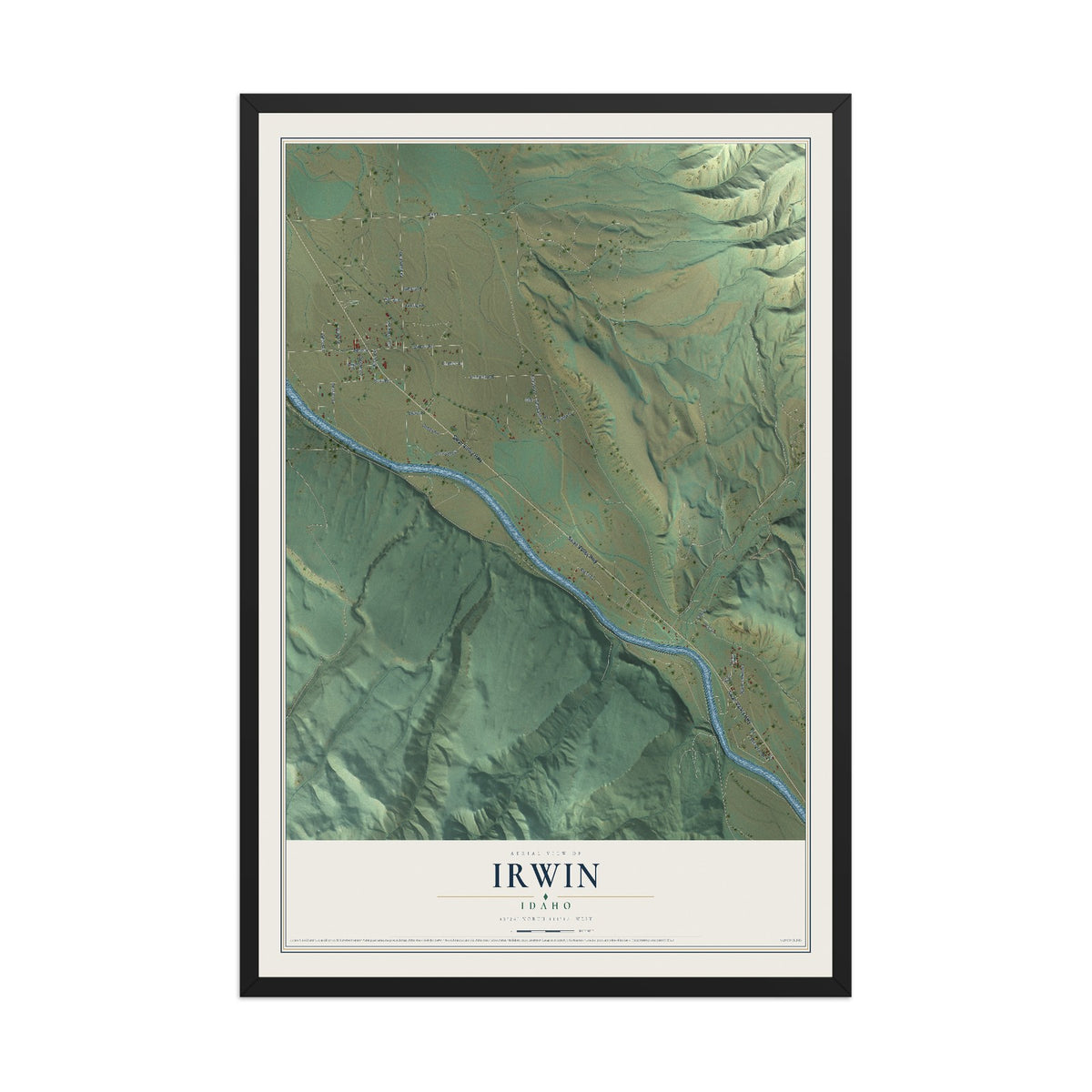 Map of Irwin, Idaho, 12 x 18 inch print in a black wood frame