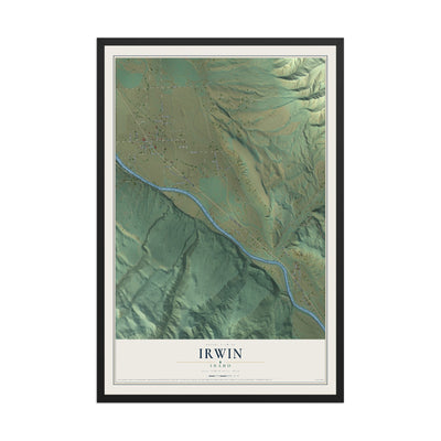 Map of Irwin, Idaho, 12 x 18 inch print in a black wood frame