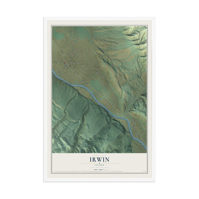 Map of Irwin, Idaho, 12 x 18 inch print in a white wood frame