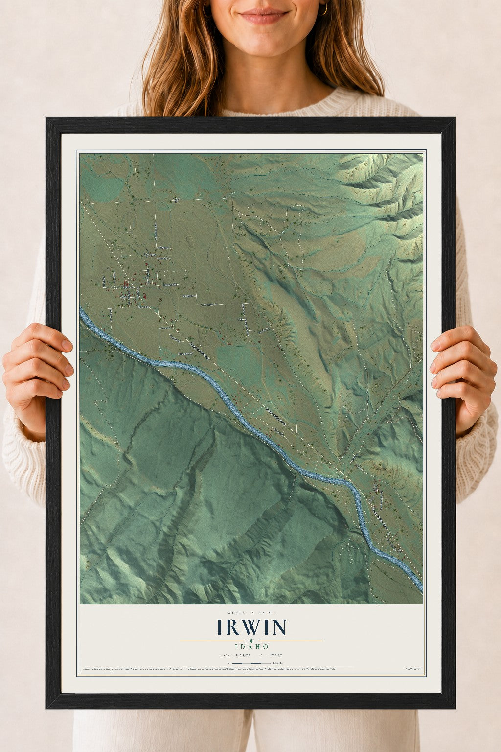 Map of Irwin, Idaho, 18 x 24 inch print in a black wood frame
