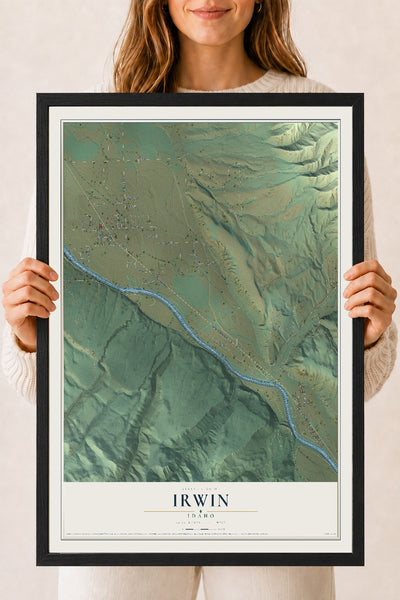 Map of Irwin, Idaho, 18 x 24 inch print in a black wood frame