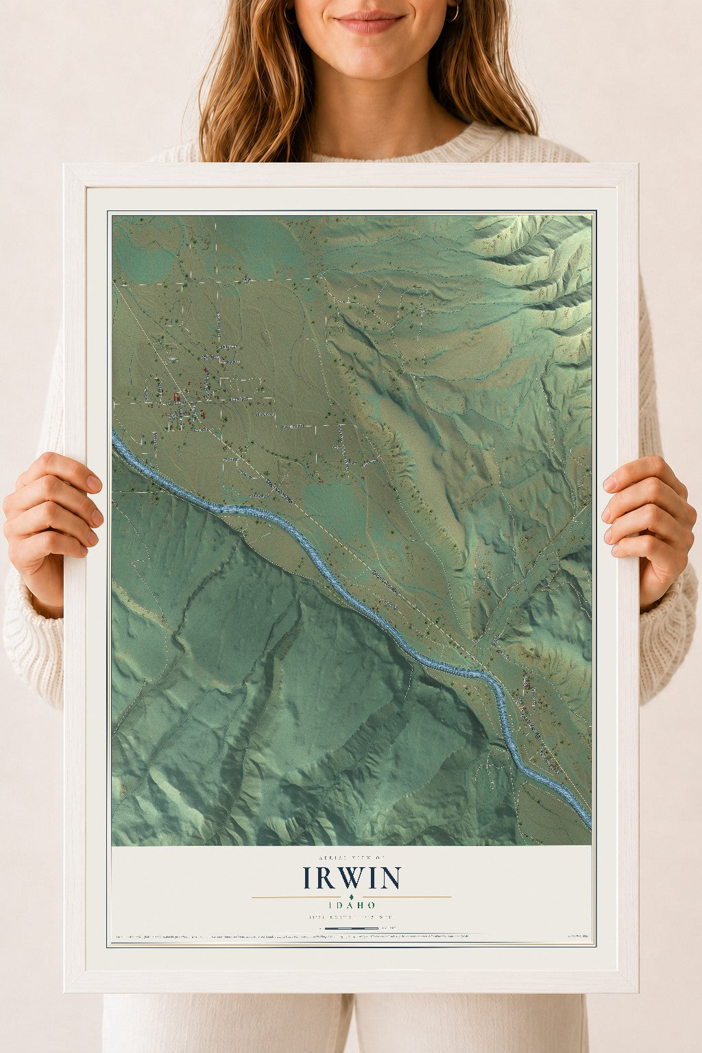 Map of Irwin, Idaho, 18 x 24 inch print in a white wood frame