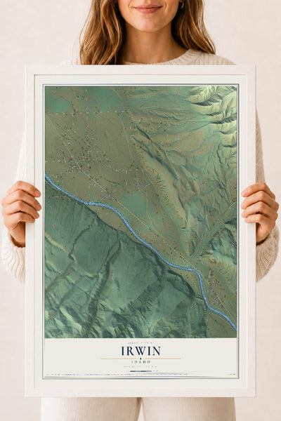 Map of Irwin, Idaho, 18 x 24 inch print in a white wood frame