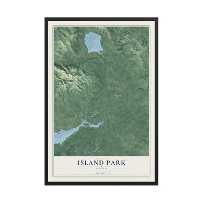 Map of Island Park, Idaho, 12 x 18 inch print in a black wood frame