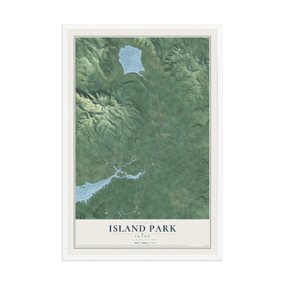 Map of Island Park, Idaho, 12 x 18 inch print in a white wood frame