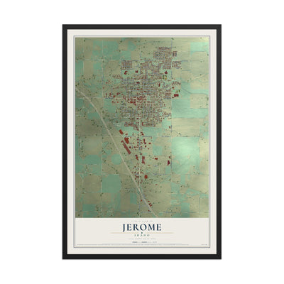 Map of Jerome, Idaho, 12 x 18 inch print in a black wood frame