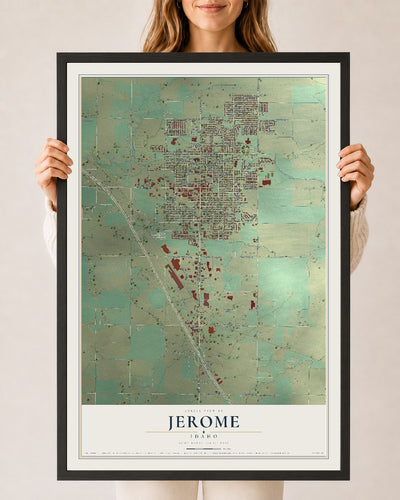 Map of Jerome, Idaho, 24 x 36 inch print in a black wood frame