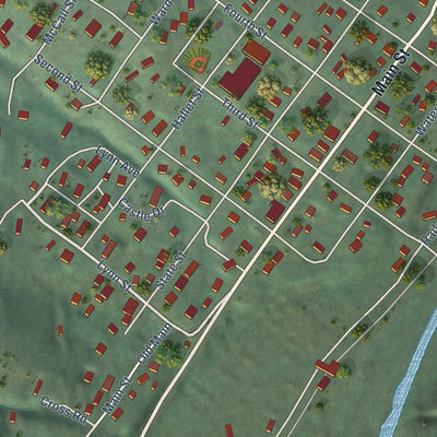 Close-up of the map of Juliaetta, Idaho print showing street and building detail