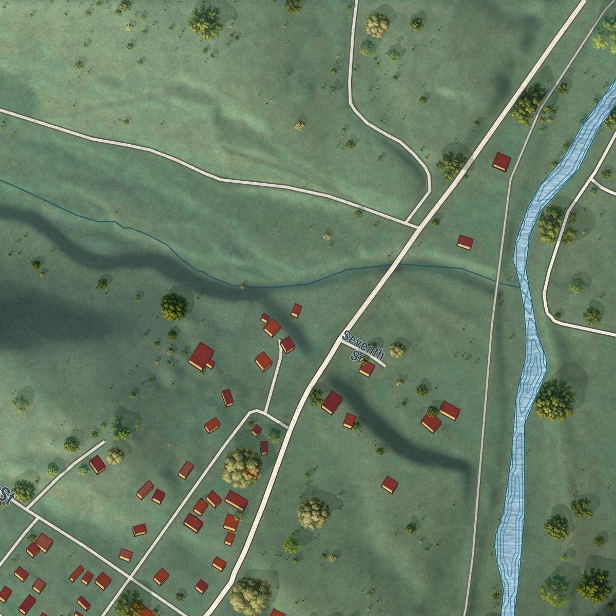 Second close-up of the map of Juliaetta, Idaho print showing more streets and buildings