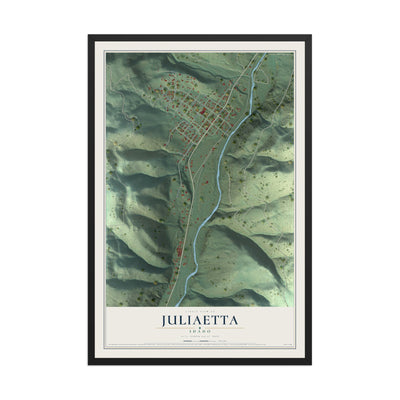 Map of Juliaetta, Idaho, 12 x 18 inch print in a black wood frame