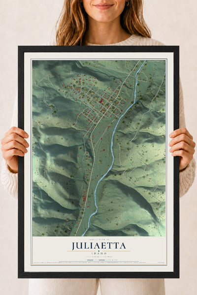 Map of Juliaetta, Idaho, 18 x 24 inch print in a black wood frame