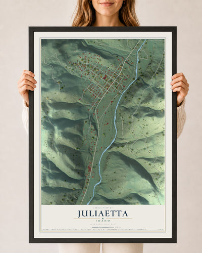 Map of Juliaetta, Idaho, 24 x 36 inch print in a black wood frame