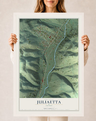 Map of Juliaetta, Idaho, 24 x 36 inch print in a white wood frame
