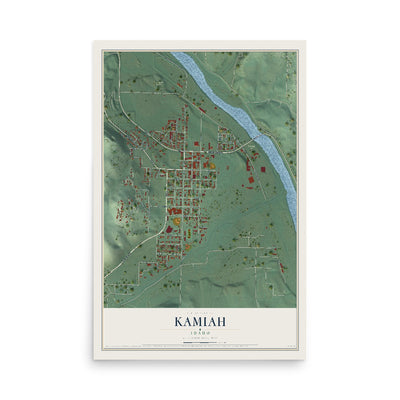 Map of Kamiah, Idaho, 12 x 18 inch unframed archival matte print