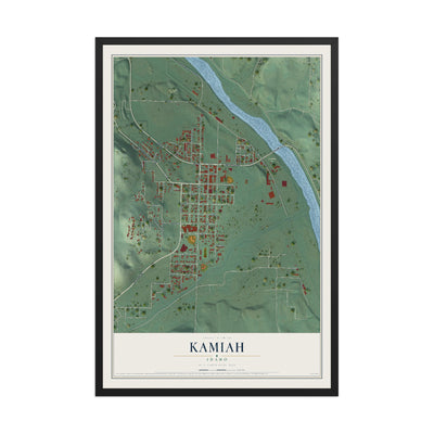 Map of Kamiah, Idaho, 12 x 18 inch print in a black wood frame