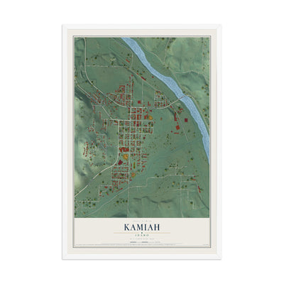 Map of Kamiah, Idaho, 12 x 18 inch print in a white wood frame