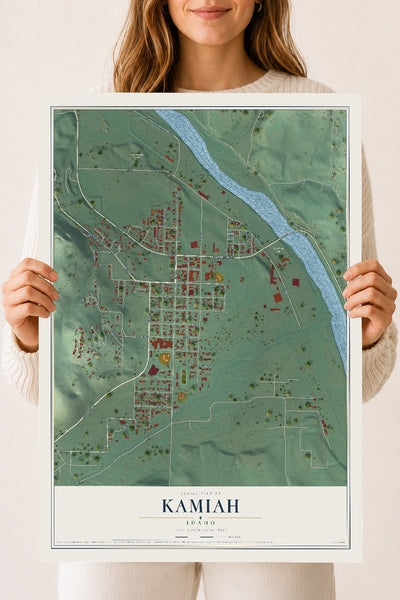 Map of Kamiah, Idaho, 18 x 24 inch unframed archival matte print