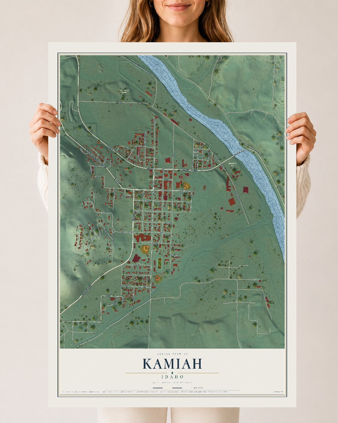 Map of Kamiah, Idaho, 24 x 36 inch unframed archival matte print