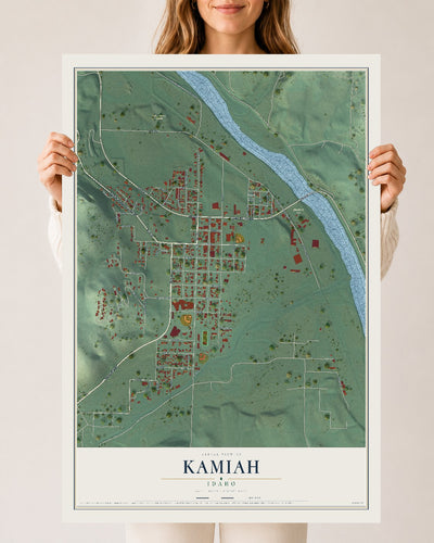 Map of Kamiah, Idaho, 24 x 36 inch unframed archival matte print