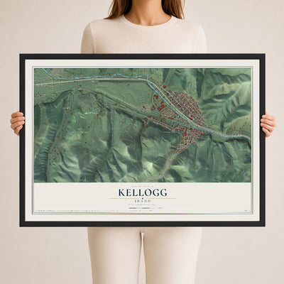 Map of Kellogg, Idaho, 24 x 36 inch print in a black wood frame