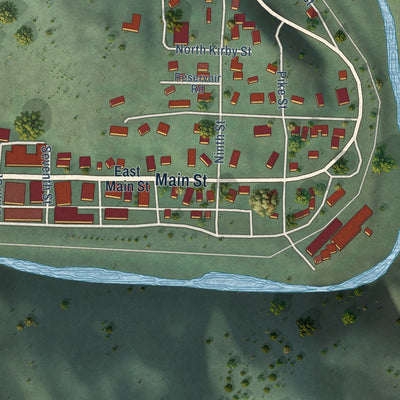 Close-up of the map of Kendrick, Idaho print showing street and building detail