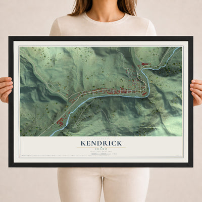 Map of Kendrick, Idaho, 18 x 24 inch print in a black wood frame