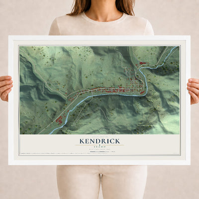 Map of Kendrick, Idaho, 18 x 24 inch print in a white wood frame