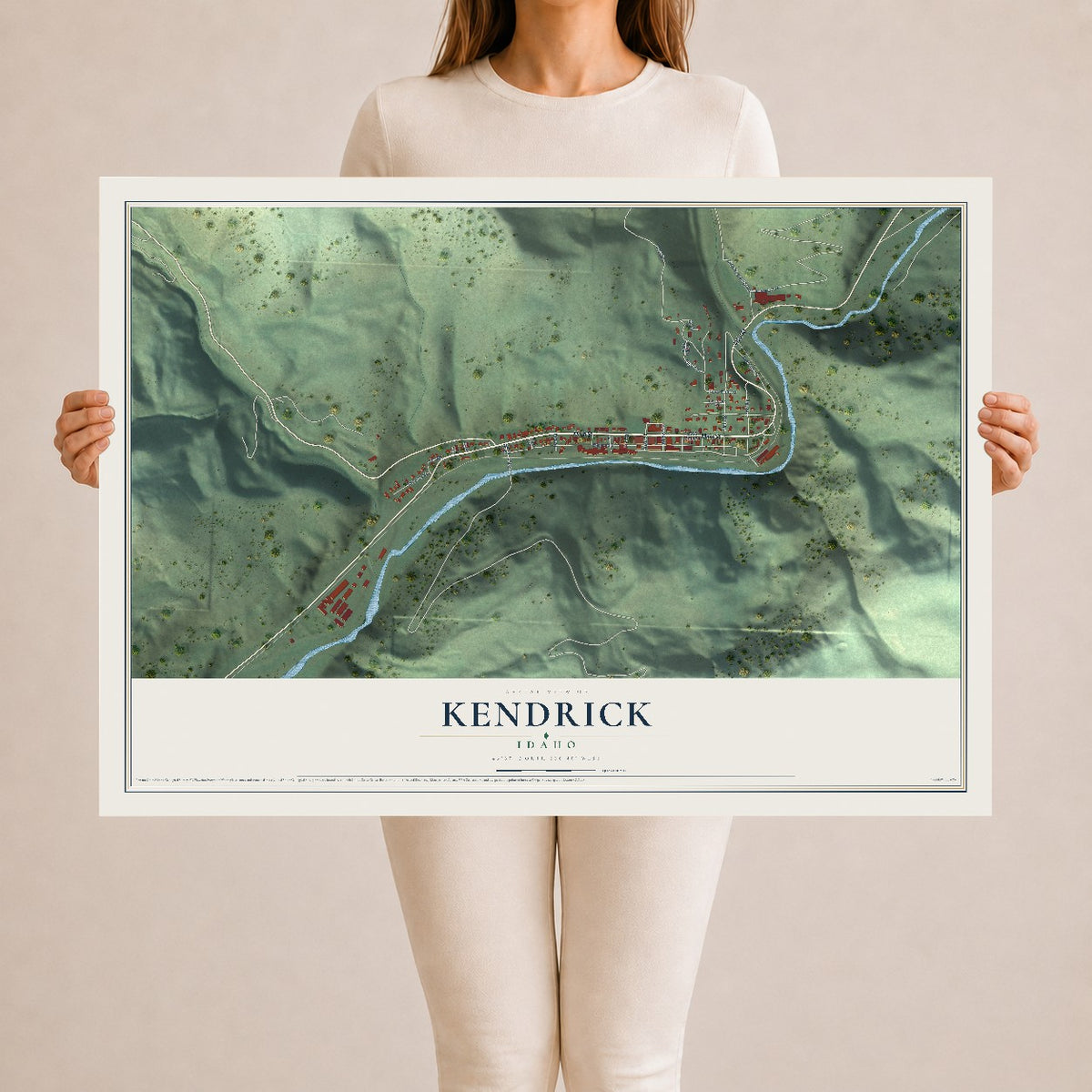 Map of Kendrick, Idaho, 24 x 36 inch unframed archival matte print