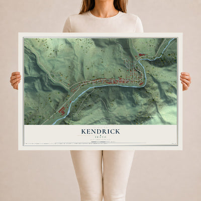 Map of Kendrick, Idaho, 24 x 36 inch unframed archival matte print