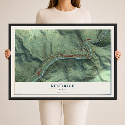 Map of Kendrick, Idaho, 24 x 36 inch print in a black wood frame