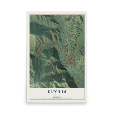 Map of Ketchum, Idaho, 12 x 18 inch unframed archival matte print