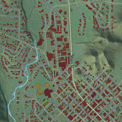 Close-up of the map of Ketchum, Idaho print showing street and building detail