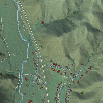 Second close-up of the map of Ketchum, Idaho print showing more streets and buildings