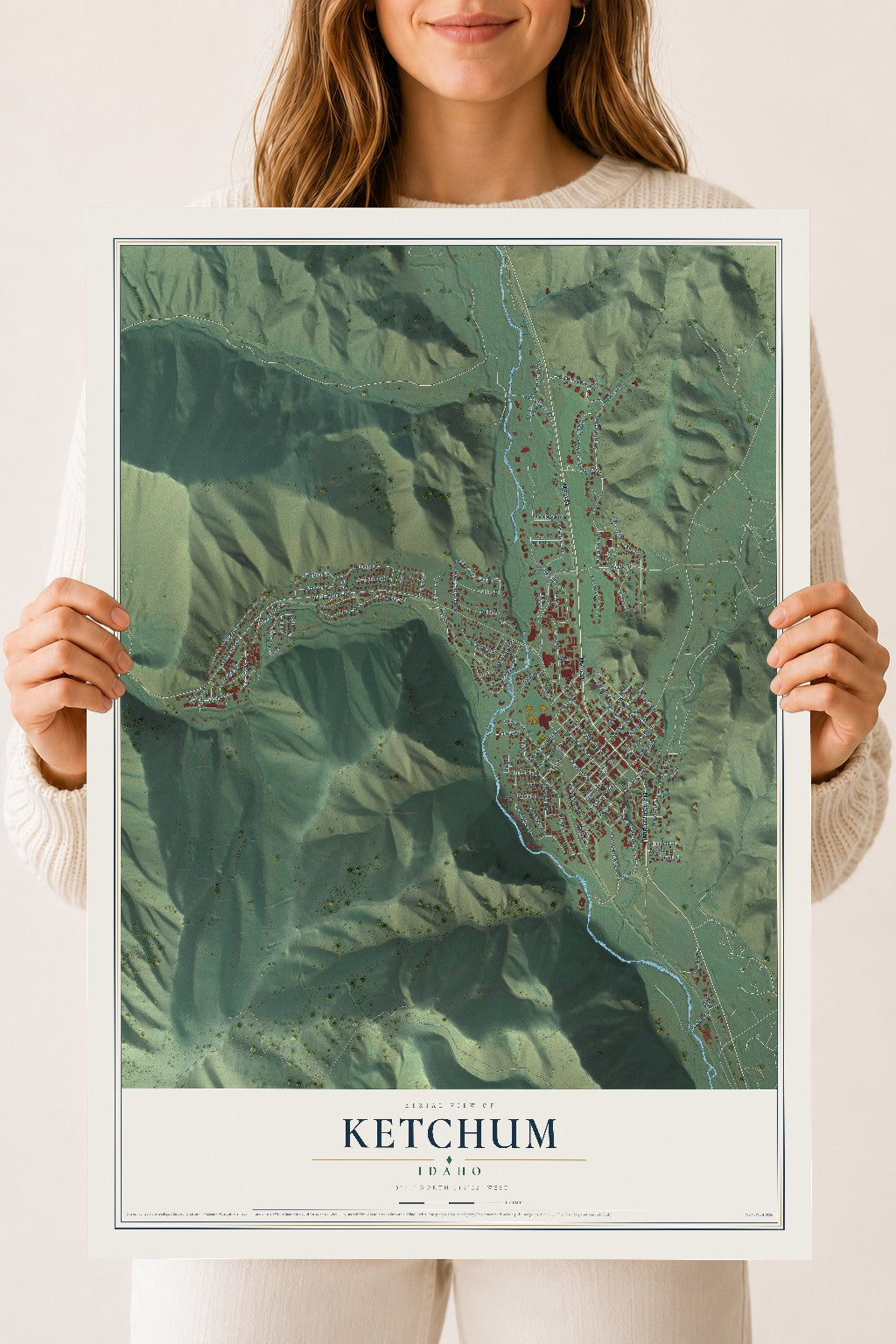 Map of Ketchum, Idaho, 18 x 24 inch unframed archival matte print