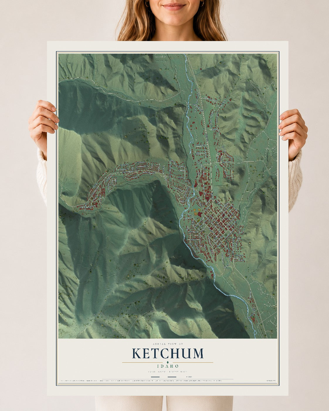 Map of Ketchum, Idaho, 24 x 36 inch unframed archival matte print