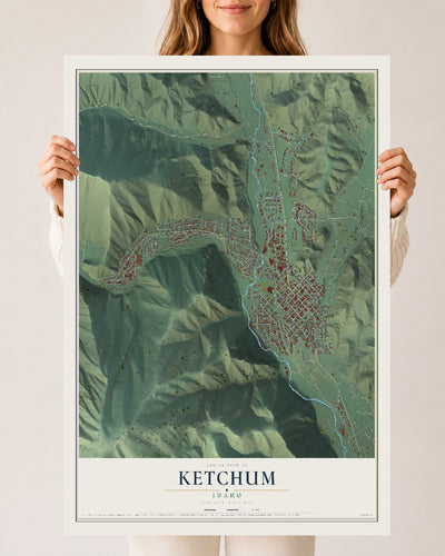 Map of Ketchum, Idaho, 24 x 36 inch unframed archival matte print