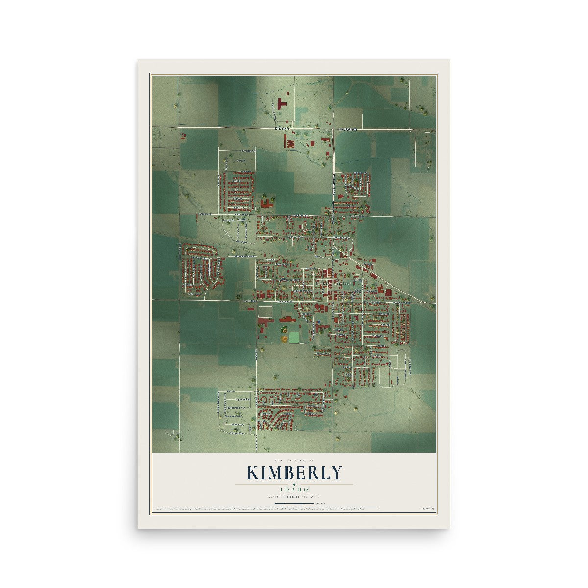 Map of Kimberly, Idaho, 12 x 18 inch unframed archival matte print