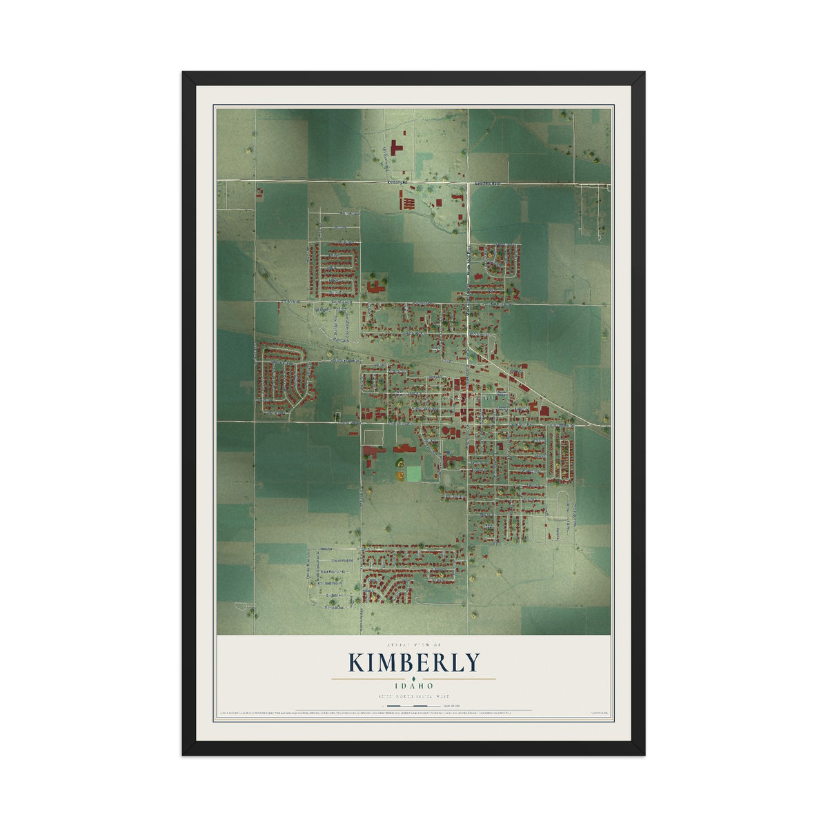 Map of Kimberly, Idaho, 12 x 18 inch print in a black wood frame