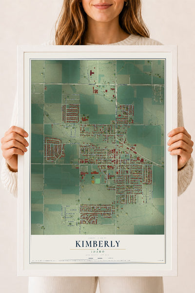 Map of Kimberly, Idaho, 18 x 24 inch print in a white wood frame