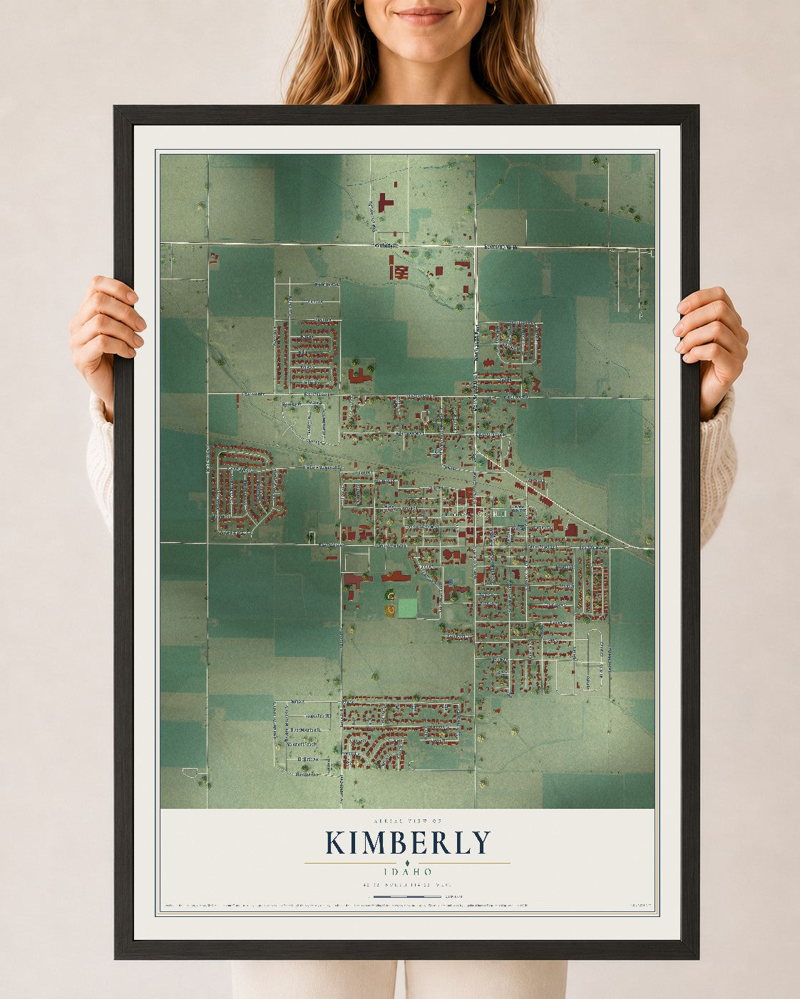 Map of Kimberly, Idaho, 24 x 36 inch print in a black wood frame