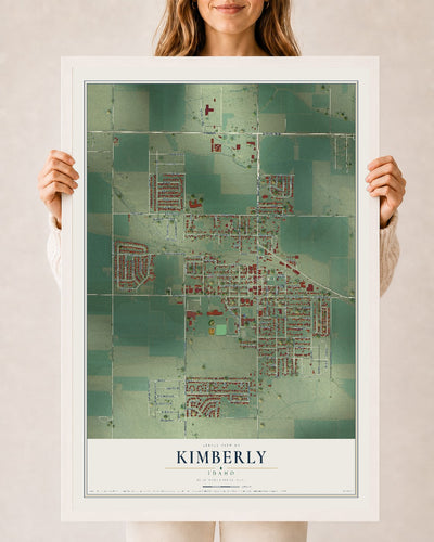 Map of Kimberly, Idaho, 24 x 36 inch print in a white wood frame