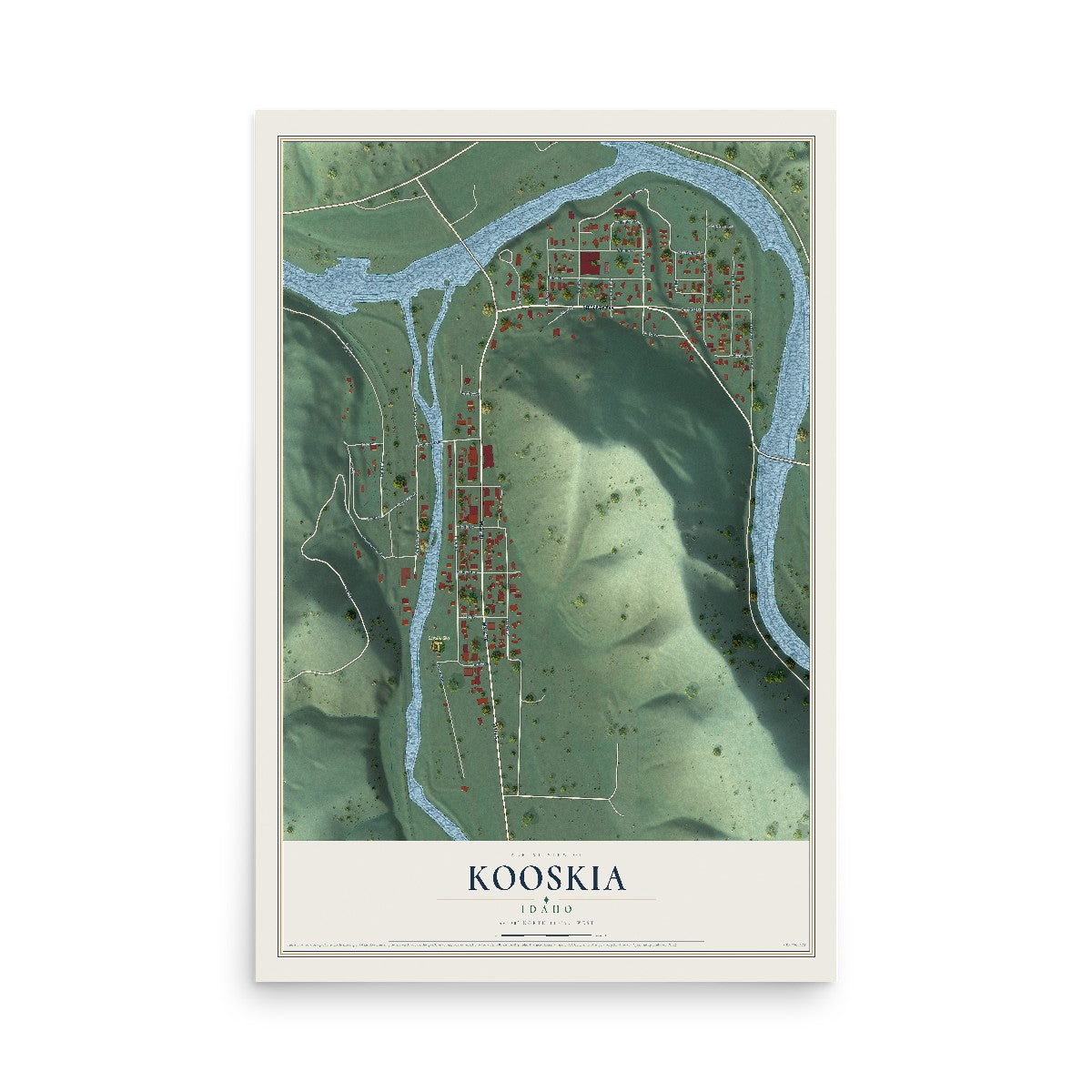 Map of Kooskia, Idaho, 12 x 18 inch unframed archival matte print