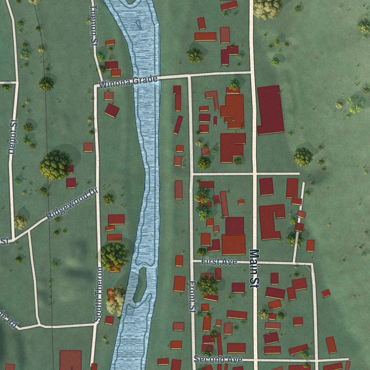 Second close-up of the map of Kooskia, Idaho print showing more streets and buildings