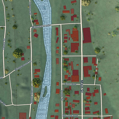 Second close-up of the map of Kooskia, Idaho print showing more streets and buildings
