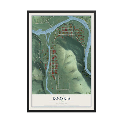 Map of Kooskia, Idaho, 12 x 18 inch print in a black wood frame