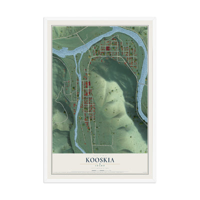 Map of Kooskia, Idaho, 12 x 18 inch print in a white wood frame